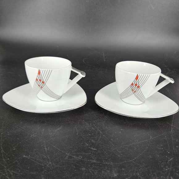 Atelier JM Lasov Delta Pyramid Czech Coffee Tea Mocha Cup Saucer Plate Set of 2 - Picture 1 of 8